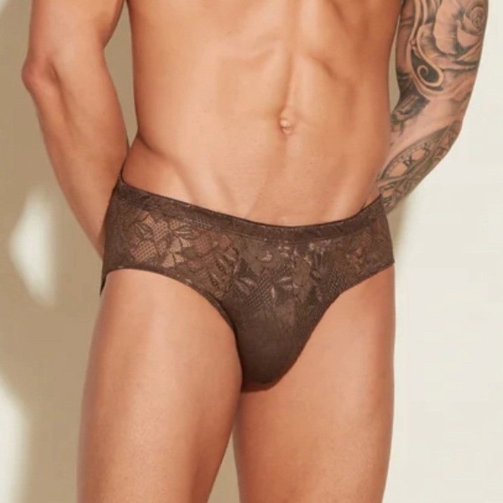 Cosabella Men Luxury Italian Lace Comfort Micro Brief Brown Soft Pouch Low Rise